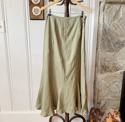 NUEVO CON ETIQUETAS Maxi Falda Vintage Lino Aline Verde Salvia Cottagecore Boho Minimalista Talla 6 Foto 1 de 4