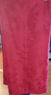 Satin Red Holiday Christmas Poinsetta Floral Tablecloth 60x82 - Image 1 of 4