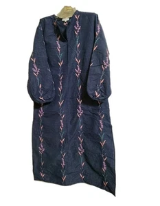 MI GOLONDRINA navy blue embroidered maxi Dress Caftan Side Slit SZ S Oversized - Picture 1 of 10