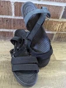 Crocs Leigh II Ankle Strap Wedge Sandals Black Women's Size 7W - Picture 1 of 14