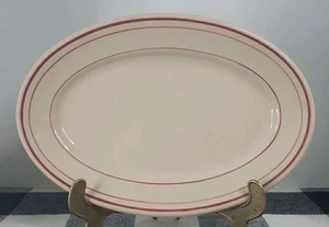 Vintage "Glo-Tan" Carr China ovale Platte 10-5/8" mit burgunderrotem Rand - Bild 1 von 4