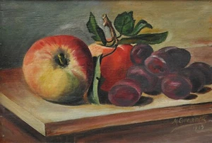 Antikes Stillleben mit Äpfeln und Pflaumen sign./dat: M. Gerads 1915 gerahmt  - Bild 1 von 4