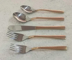 100% Pure Copper Stillness Still Cutlery Spoon Fork Knife Tableware 5 Piece Set - Picture 1 of 5