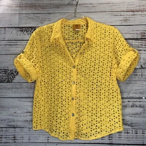 Ruby Rd Shirt Girl 16 Yellow Eyelet Button Up Roll Tab Short Sleeve - Picture 1 of 15