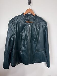 G.I.L.I. GILI Faux Leather Green Jacket Double Peplum Size 18 18W Plus Size QVC