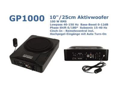Crunch GP1000 25 cm (10“) aktiv Untersitz Subwoofer mit Bass Fernbedienung - Bild 1 von 4
