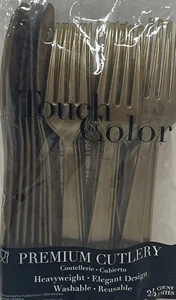 Gold Heavy Duty Plastic Cutlery Assortment 24 Per Pack Tableware Party Supplies - Picture 1 of 1
