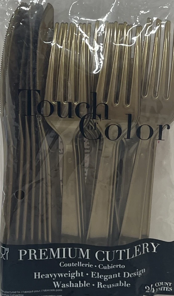Gold Heavy Duty Plastic Cutlery Assortment 24 Per Pack Tableware Party Supplies - Image 1 of 1