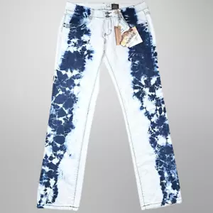 Jeans Etanolo Donna 11 Blue Tie Dye Western Grunge Strass Tasche - Foto 1 di 23