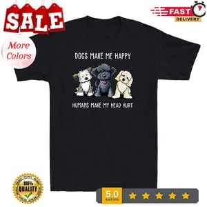 Doodle Dogs Make Me Happy Humans Make My Head Hurt Vintage Men's Black T-Shirt - Picture 1 of 20