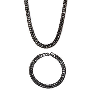 Ensemble de chaînes à maillons de bordure en acier inoxydable plaqué bijoux PalmBeach pour hommes noir ionisé