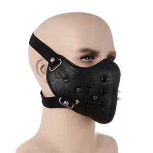 Punk Black PU Leather Rivet Half Face Mask Outdoors Motorcycle Biker Protection - Picture 1 of 8