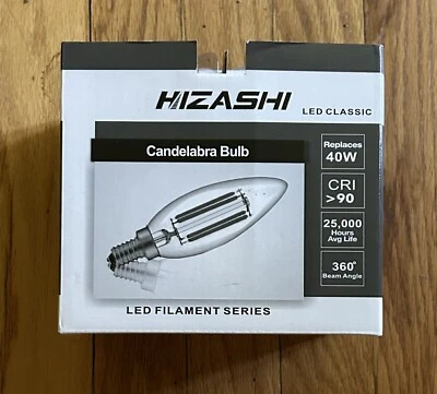 Hizashi 12 Candelabra Bulbs CRI 90 40W LED Filament Dimmable E12 Base NIP - Image 1 of 4