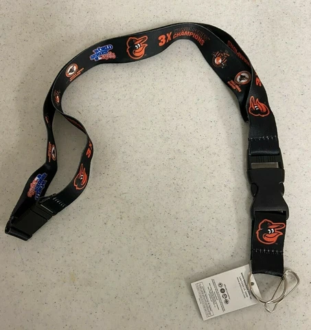 Baltimore Orioles 3 Time Champion Lanyard Keychain Badge Holder With Safety Clip Cover