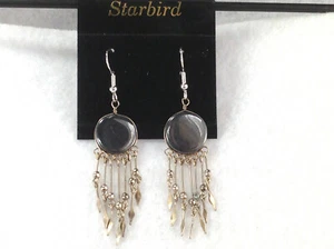 HEMATITE STONE  GYPSY STYLE DANGLE EARRINGS 80's VINTAGE - Picture 1 of 3