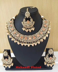 Indian Jewelry Necklace Set Bollywood Ethnic Mehandi Plated Party Wear Set - Picture 1 of 1