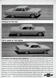 Chevy Chevelle Malibu 1964 cupé super deportivo anuncio impreso original - Imagen 1 de 1