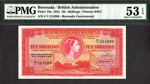 Bermuda 10/- Shillings QEII 1952 Pick-19a about UNC PMG 53 EPQ - Bild 1 von 2