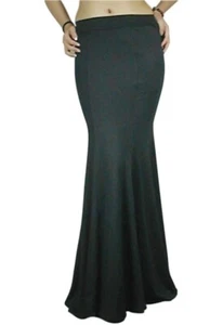 Black Gothic Long Plain Fishtail Slinky Maxi Witch Body-Con Halloween Skirt