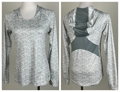 REI L/S 轻便弹力套衫性能连帽衫 - S,灰色白色 — 第 1/4 张图片