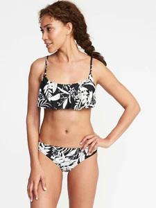 OLD NAVY Bikini Top XL BLACK White Palm Leaves  Flutter EXTRA  LARGE NWT - Picture 1 of 6