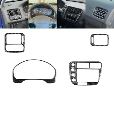 Kits completos de 6 piezas de embellecedor de tablero interior de fibra de carbono para Honda Civic 6th 96-00 Foto 1 de 4