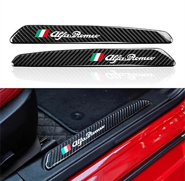 2Pcs Alfa Romeo Giulia Stelvio Carbon Fiber Door Sill Strips Step Protector - Image 1 of 4