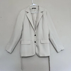 Boohoo Blazer Damen Größe US 12 (UK-16) Elfenbein Gürtel Einreiher Karriere - Bild 1 von 11