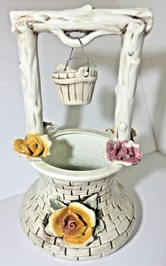 VTG ANTIQUE CAPODIMONTE PORCELAIN 15”x 10” WISHING WELL W/ ROSES FROM ITALY - Picture 1 of 11