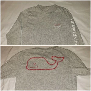 Vineyard Vines Long-sleeve T-Shirt Youth 8-10 Small Gray Red Pocket Distressed - Picture 1 of 8