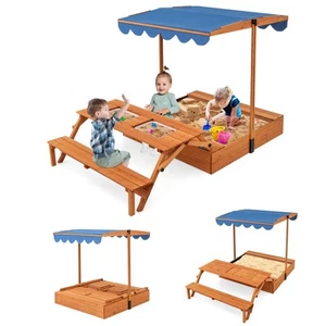 Wooden Sandbox w/ Lid Cover Kids Outdoor Play Equipment Gift for Ages 3+ - Bild 1 von 10