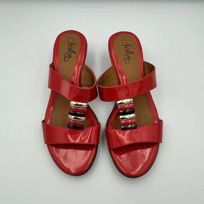 Solos by Softspots Coral Patent Leather Wedge Sandals Women's Size 8 - image 1 of 4