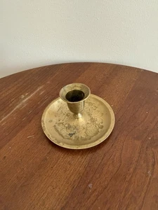 Vintage Brass Etched Floral Design Candle Holder Gold - Picture 1 of 7