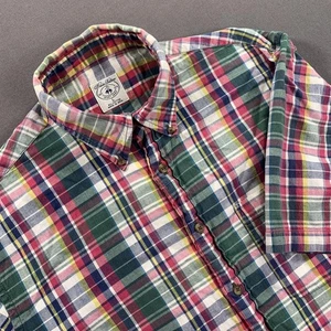 Brooks Brothers Sport Shirt Mens Large Green Red Madras Button Down Short Sleeve - Picture 1 of 12