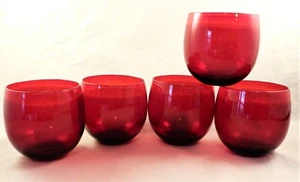 Vintage Ruby Red Glass Stemless Wine Glasses 3 1/4" tall (Set of 5) - Picture 1 of 10