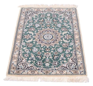 Alfombra oriental alfombrilla Nain 9 94x65 cm anudada a mano venta de almacén verde persa nueva - Imagen 1 de 8