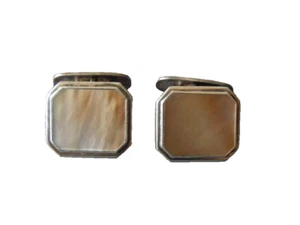 Vintage 835 Silber Manschettenknöpfe Manschetten Perlmutt 10,2 g/1,7 x 1,5 cm - Bild 1 von 3