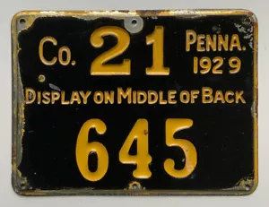 1929 Metal Pa Pennsylvania Resident Hunting License County 21 #645 juego PGC - Imagen 1 de 2