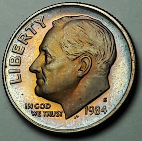 1984-S U.S ROOSEVELT DIME PROOF WONDERFUL COLOR TONED LUSTER UNC BU PRIME (MR) Cover