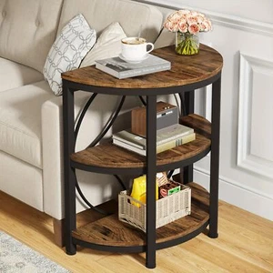 Rustic 3-Tier Half Moon End Table, Farmhouse Metal Shelves Console Table Bedroom - Picture 1 of 7