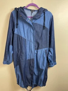 6th and Lane Women's 10/12 Blue Jean Color Blocking Hoodie Long Boho Jacket - Picture 1 of 10
