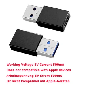 2x USB A 3.0 zu USB-C Typ C Buchse Laptop Adapter Konverter Sync Daten Schwarz - Picture 1 of 2