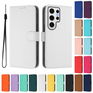 Phone Case for Samsung S24 FE S23 S25 Solid Color PU Leather Wallet Stand Cover - Picture 1 of 30