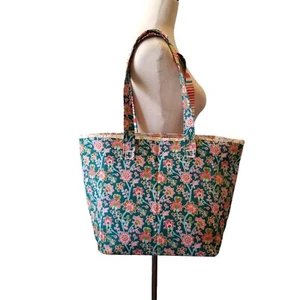 Quilted Tote Bag Handmade Foldable Structured Straps Floral Lined Beach Shopping - Picture 1 of 12