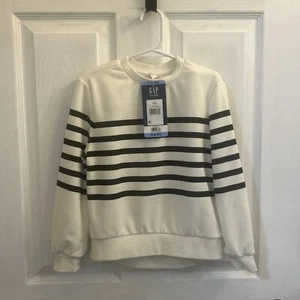 NWT Gap Kids Girls Crew Sweatshirt, Black White Stripe, Size Small 6/6X - Picture 1 of 16