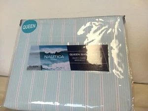 NAUTICA BELOW DECK STRIPE GREEN BLUE 4 PIECE QUEEN SHEET SET NAUTICAL BEACH A17 - Picture 1 of 12