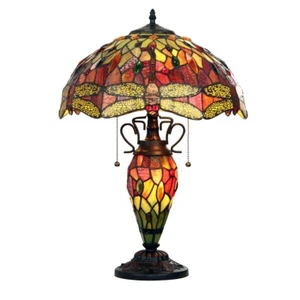 Table Lamp Tiffany Style Dragonfly Stained Glass 16" Shade 23" Tall Night Light - Picture 1 of 8