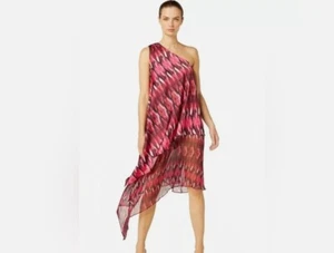 NWT MISA Yasmin One-Shoulder Chiffon Trapeze Dress Red/Pink XL - Bild 1 von 11