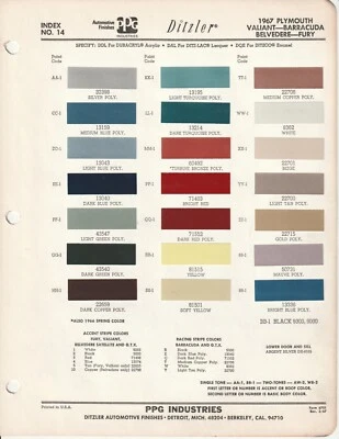 Plymouth Valiant Barracuda Fury Belvedere 1967 virutas de pintura (Ditzler) Foto 1 de 2