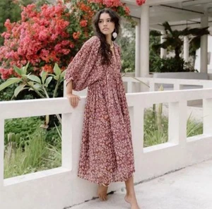 Daughters Of India Dress Size Small 8 10 Kyra Midi Sumac Floral Cotton Long - Picture 1 of 22